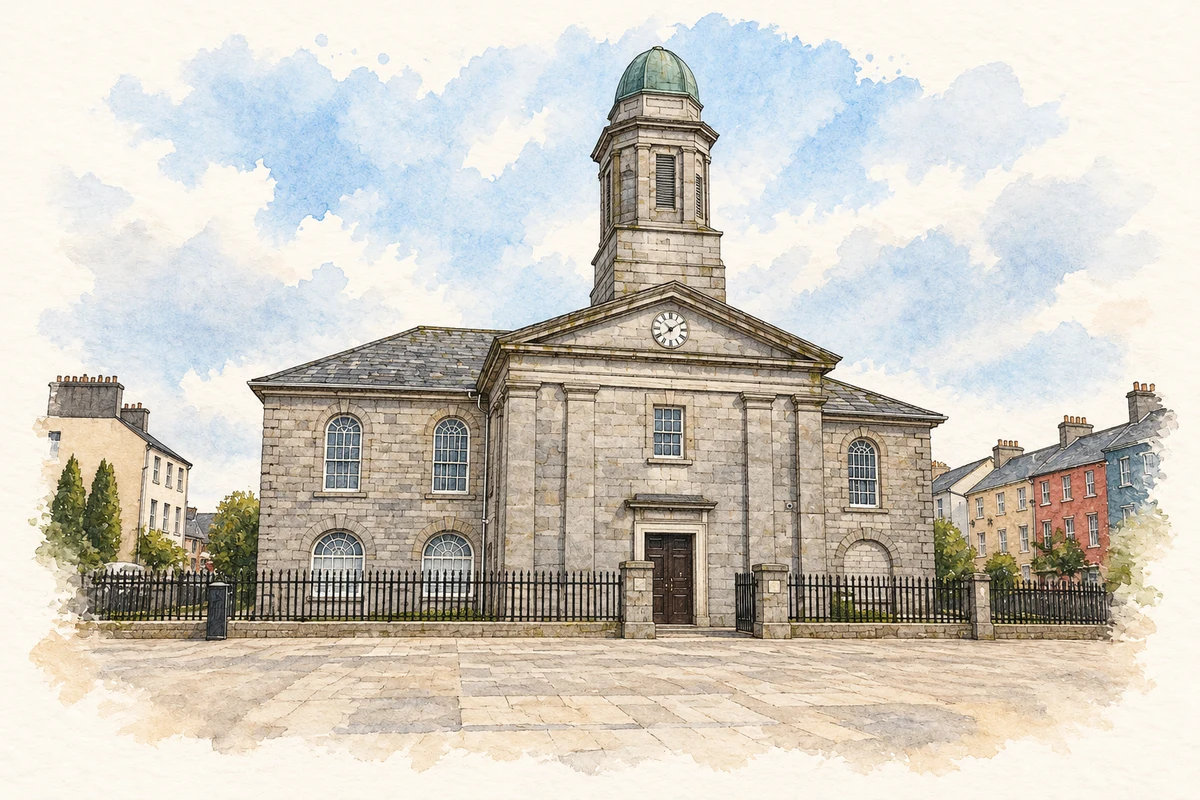 Watercolour and fine ink illustration of Harrison Hall, Roscommon, County Roscommon in Roscommon.