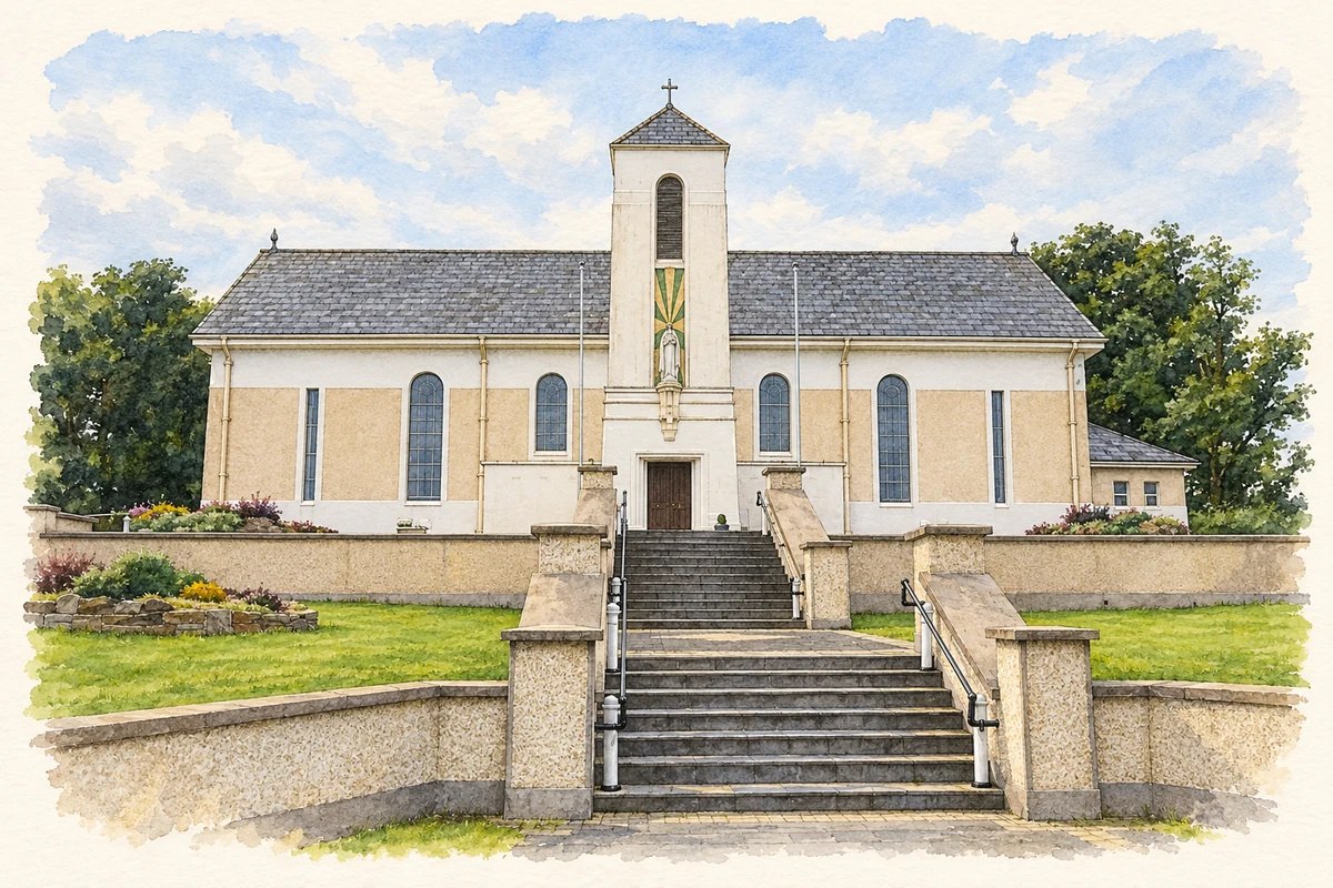 Watercolour and fine ink illustration of St Teresa’s Church, Ballintogher.
