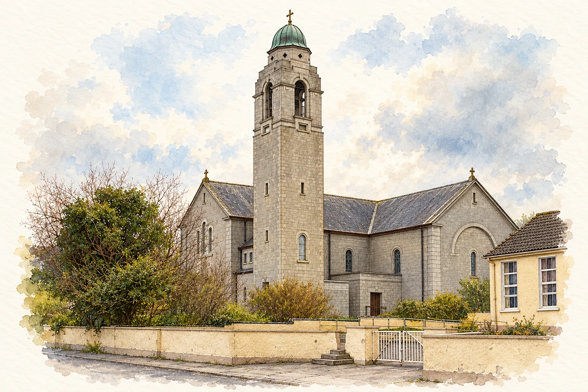 Watercolour and fine ink illustration of Church of the Sacred Heart, Riverstown.