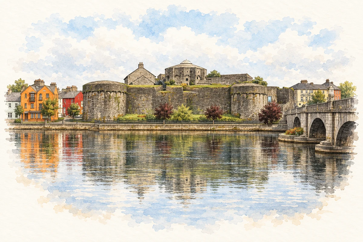 Watercolour and fine ink illustration of Athlone Castle in Athlone.
