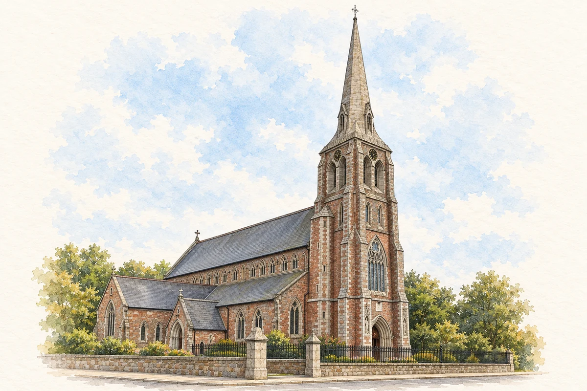 Watercolour and fine ink illustration of Church of the Immaculate Conception, Rowe Street in Wexford.