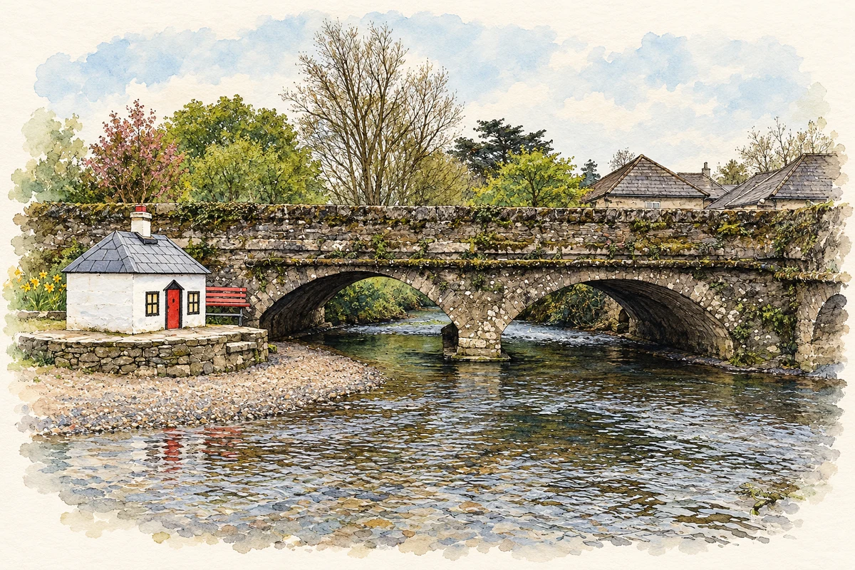 Watercolour and fine ink illustration of Blackwater Bridge, County Wexford.
