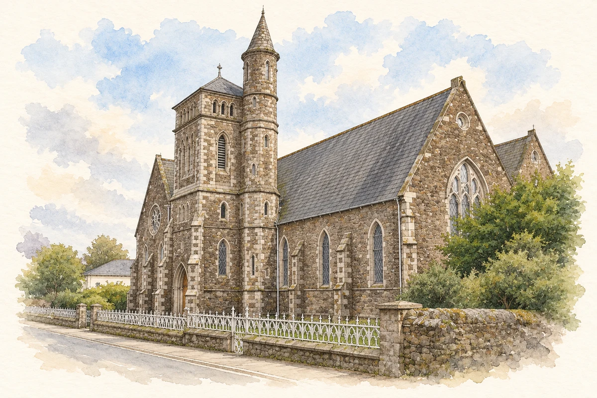 Watercolour and fine ink illustration of Christ Church, Gorey, County Wexford in Gorey.