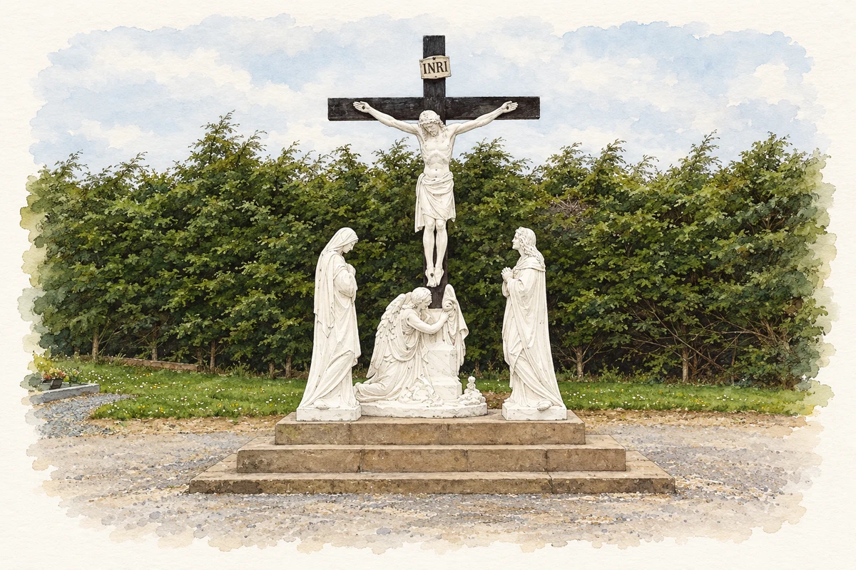 Watercolour and fine ink illustration of Calvary in Saint Mary's cemetery, Kilmore.