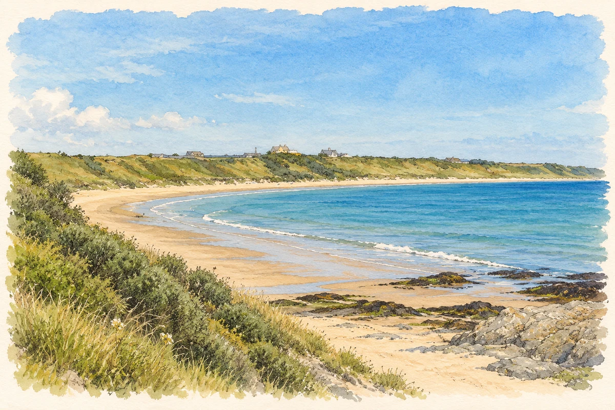 Watercolour and fine ink illustration of St Helen's Bay beach, near Kilrane.