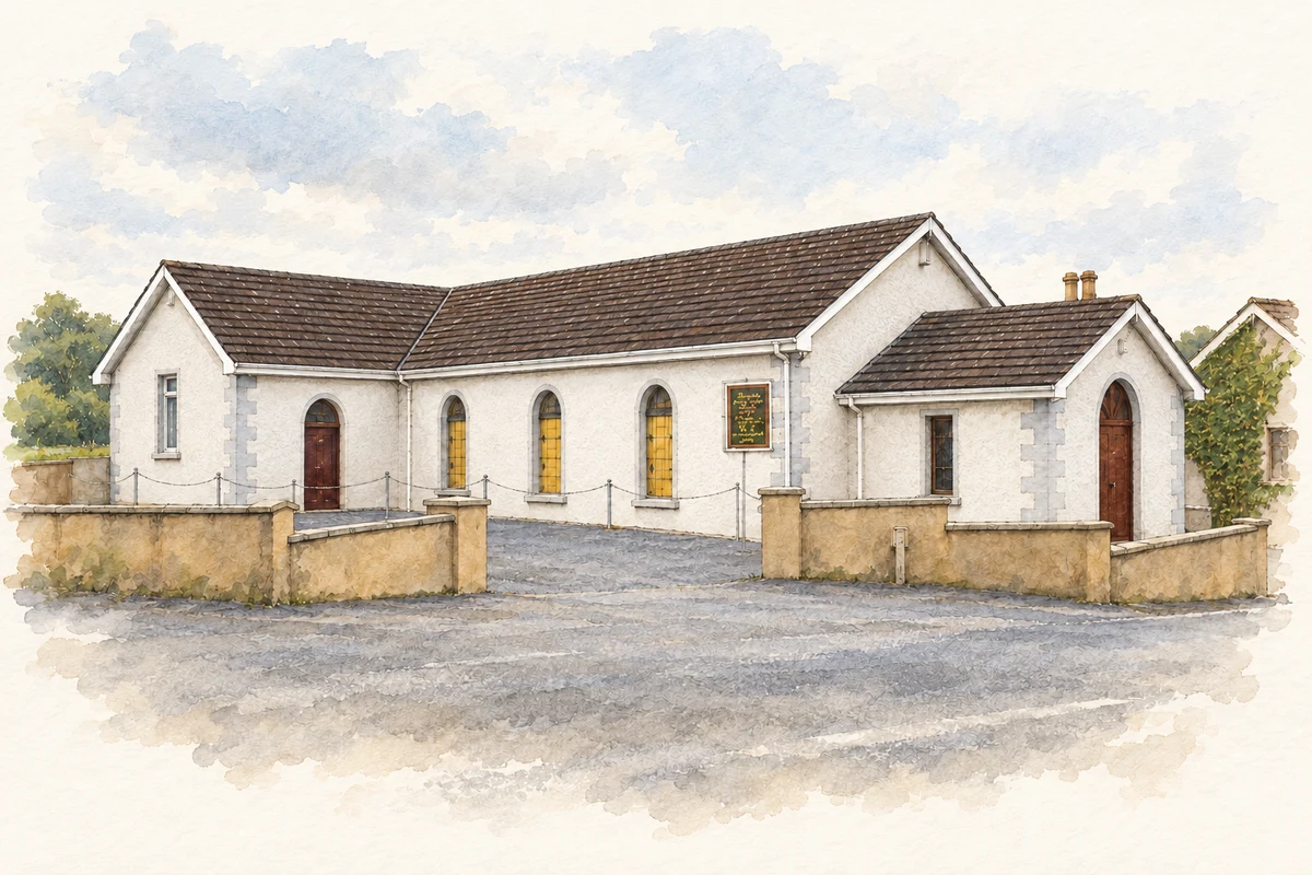 Watercolour and fine ink illustration of Derryanvil Methodist Church.