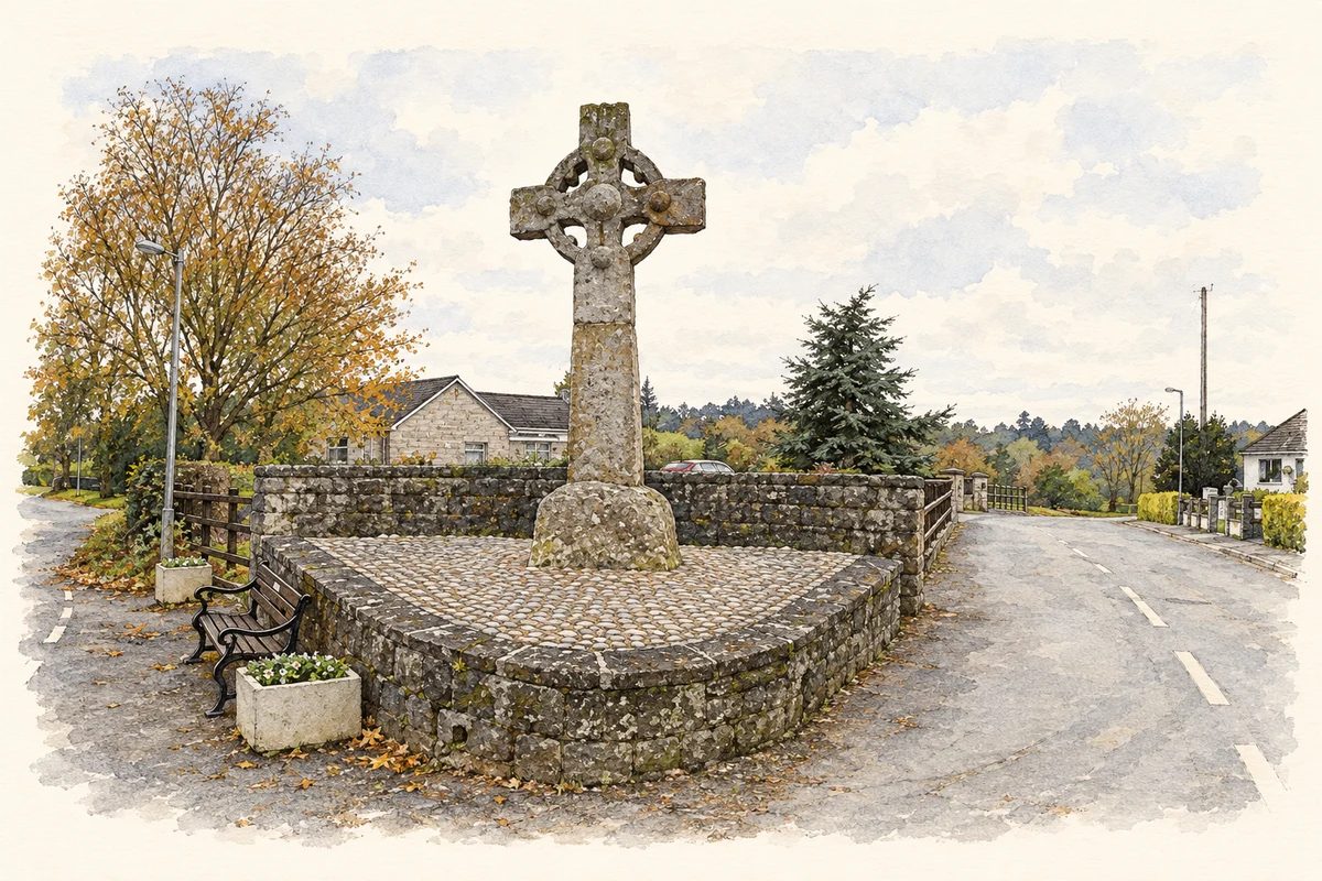 Watercolour and fine ink illustration of Tynan Village Cross, as photographed in November 2007.
