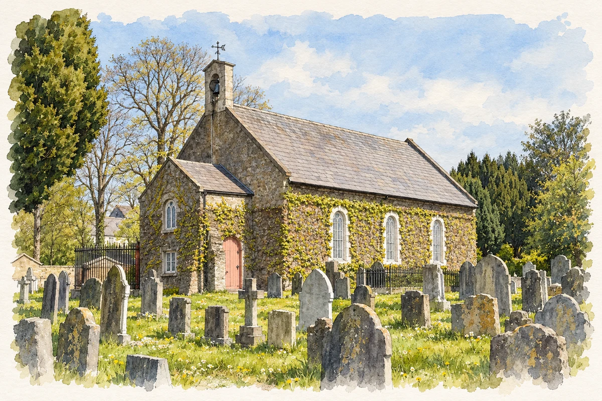 Watercolour and fine ink illustration of Saint John the Baptist Church, Drumcondra, Dublin.