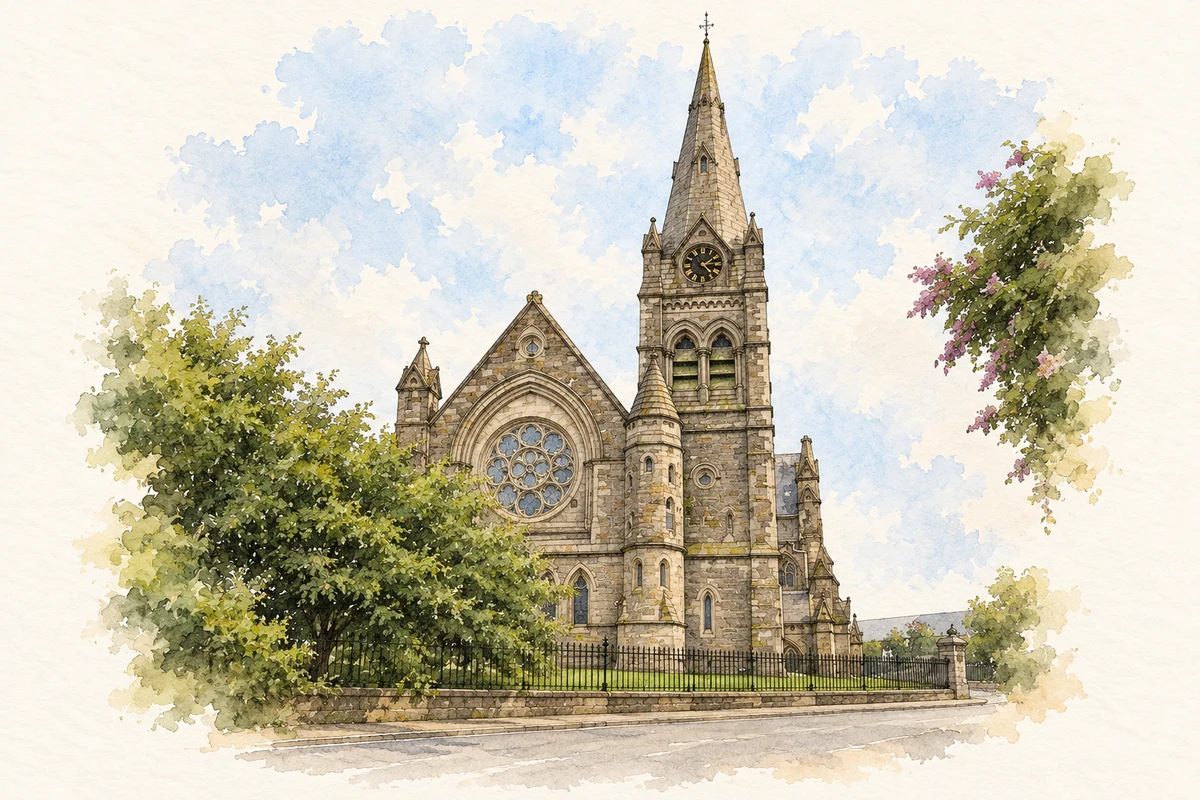 Watercolour and fine ink illustration of St Anne's Church, Dungannon, County Tyrone in Dungannon.