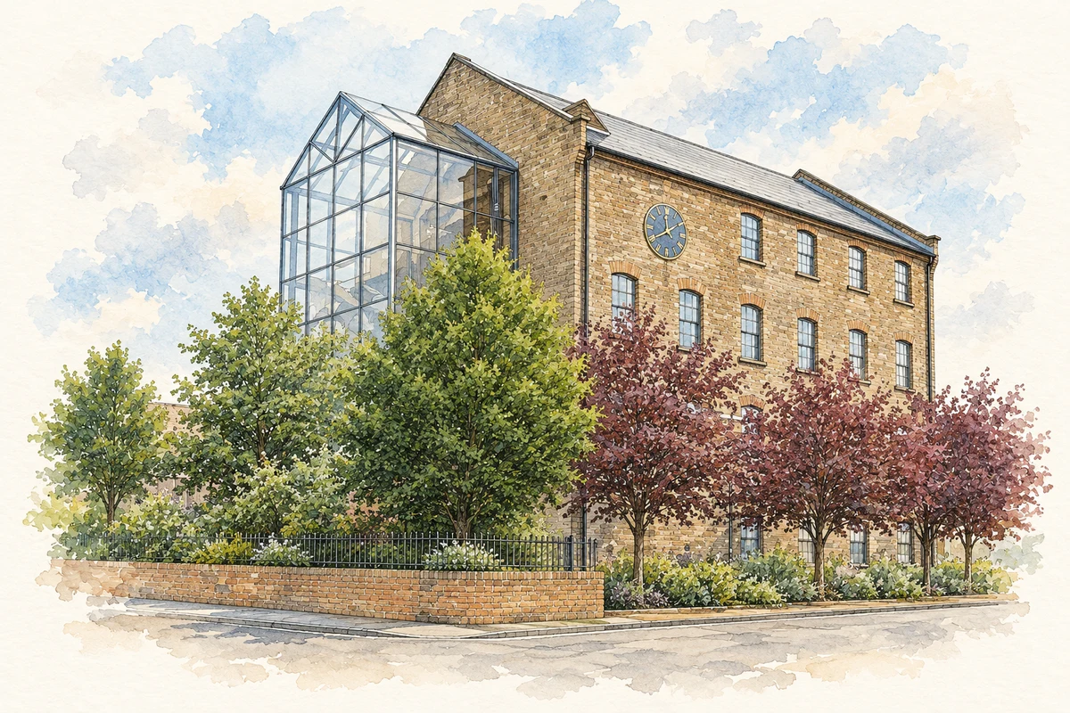 Watercolour and fine ink illustration of Restored Cornmill, Coalisland, County Tyrone in Coal Island.