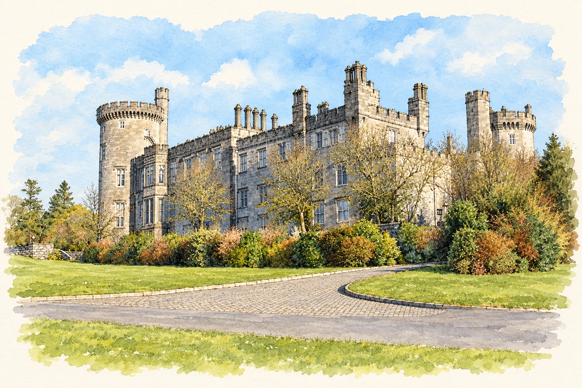 Watercolour and fine ink illustration of Dromoland Castle, near Newmarket on Fergus.