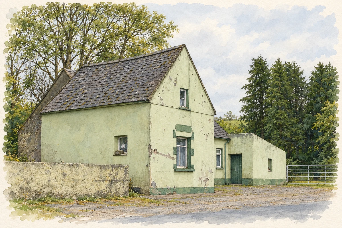 Watercolour and fine ink illustration of Ryan's former public house, Milestone.